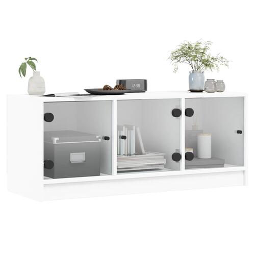 Tv-bord med glaslåger 102x37x42 cm hvid