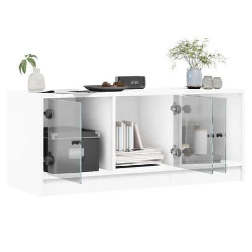 Tv-bord med glaslåger 102x37x42 cm hvid