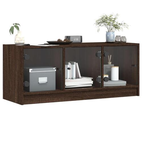 Skab med glaslåger 102x37x42 cm brun egetræsfarve