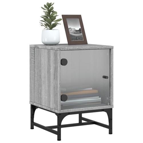 Sengeborde med glaslåger 2 stk. 35x37x50 cm grå sonoma-eg