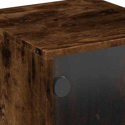 Sengeborde 2 stk. med glaslåger 35x37x50 cm røget egetræsfarve