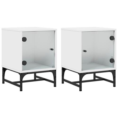 Sengeborde 2 stk. med glaslåger 35x37x50 cm hvid