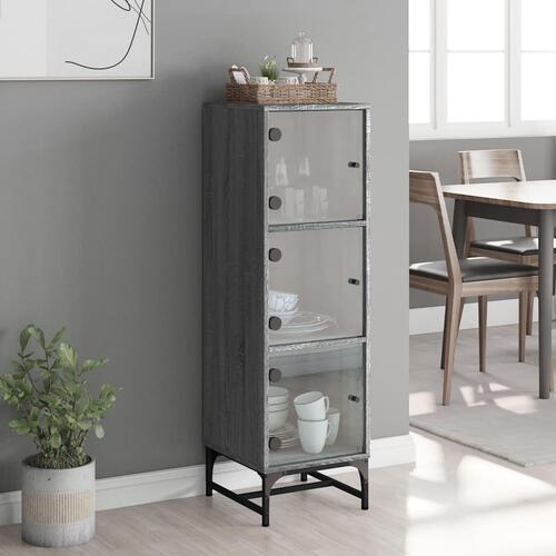 Skab med glaslåger 35x37x120 cm grå sonoma-eg