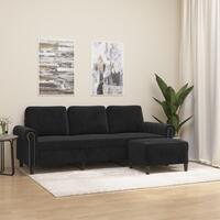 3-personers sofa med fodskammel 180 cm velour sort