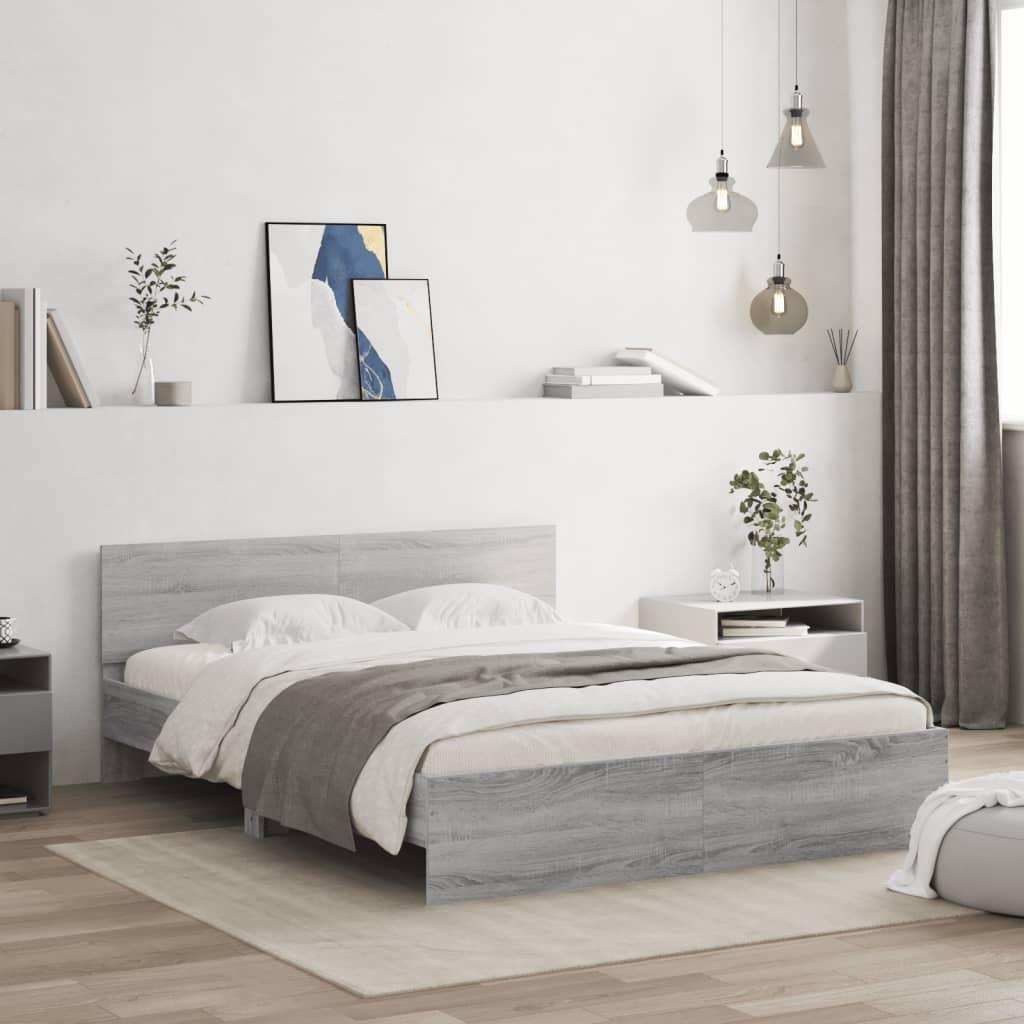 Sengeramme med sengegavl 140x190 cm grå sonoma-eg billede