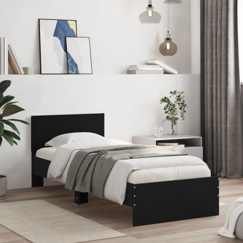 Sengeramme med sengegavl 90x190 cm konstrueret træ sort