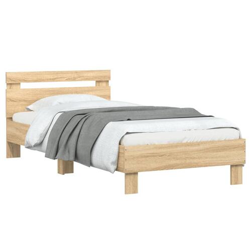 Sengeramme med sengegavl og LED-lys 90x200 cm sonoma-eg
