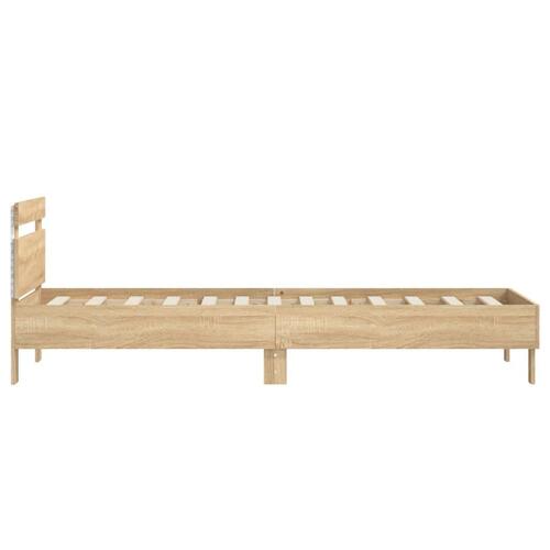 Sengeramme med sengegavl og LED-lys 90x200 cm sonoma-eg