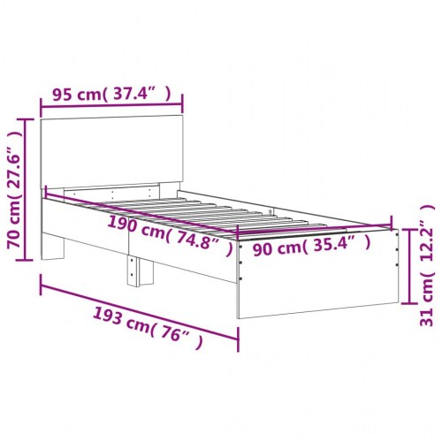 Sengeramme med sengegavl 90 x 190 cm - betongrå