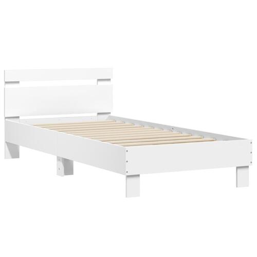 Sengeramme med sengegavl og LED-lys 90x190 cm hvid