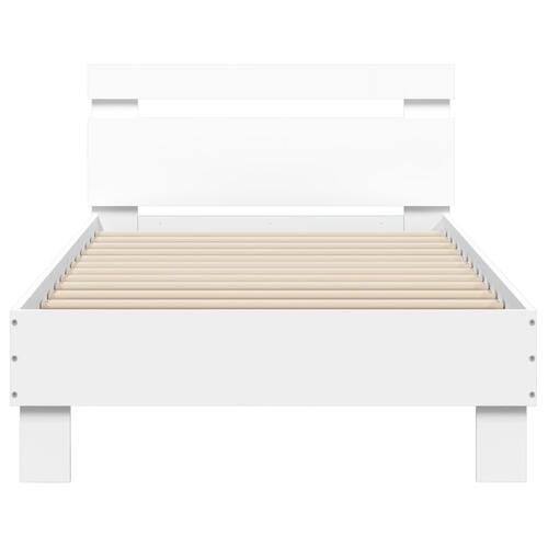 Sengeramme med sengegavl og LED-lys 90x190 cm hvid