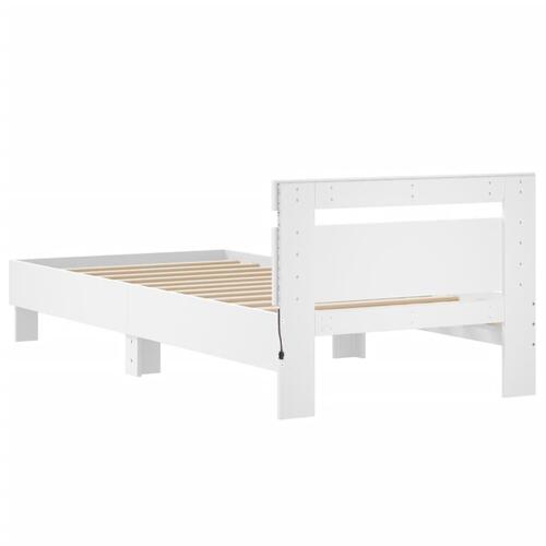 Sengeramme med sengegavl og LED-lys 90x190 cm hvid
