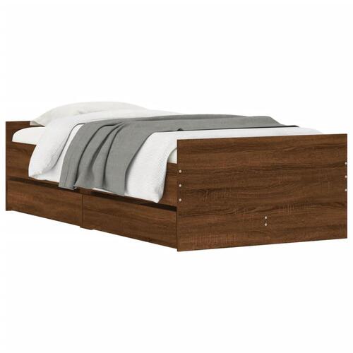 Sengeramme med skuffer 90x190 cm brun egetræsfarve