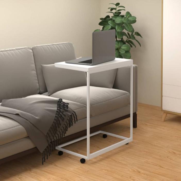 Sidebord med hjul 55x35x70 cm konstrueret træ hvid