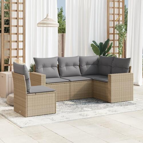 Sofasæt til haven 5 dele med hynder polyrattan beige