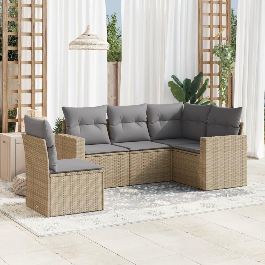 Sofasæt til haven 5 dele med hynder polyrattan beige