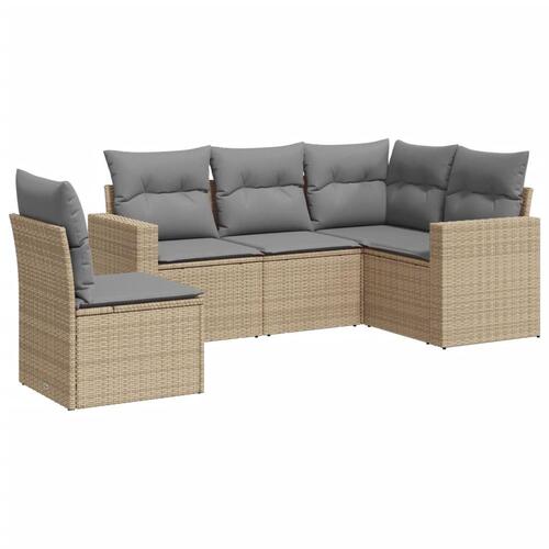 Sofasæt til haven 5 dele med hynder polyrattan beige