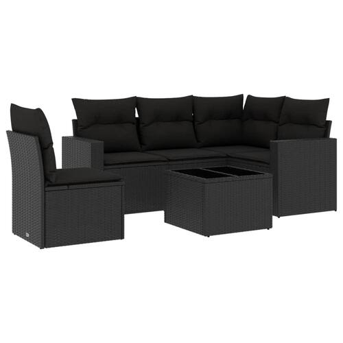 Sofasæt til haven 6 dele med hynder polyrattan sort