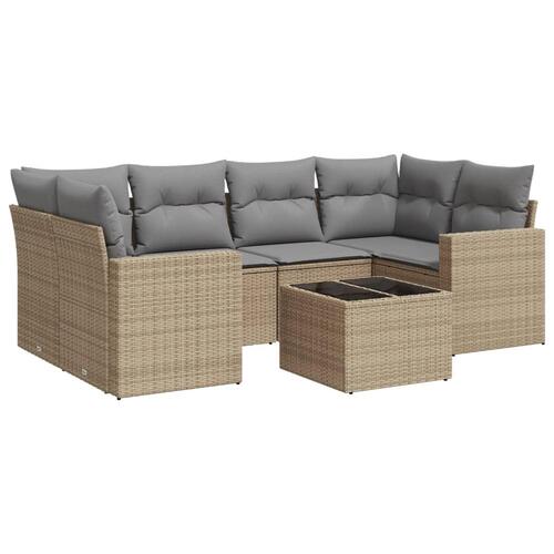 Sofasæt til haven 7 dele med hynder polyrattan beige