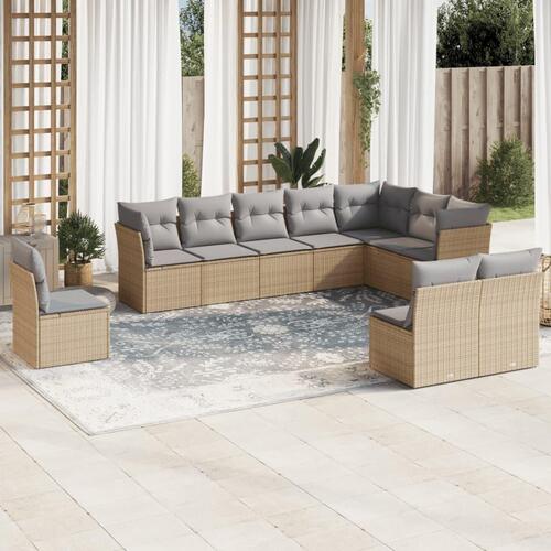 Sofasæt til haven 10 dele med hynder polyrattan beige