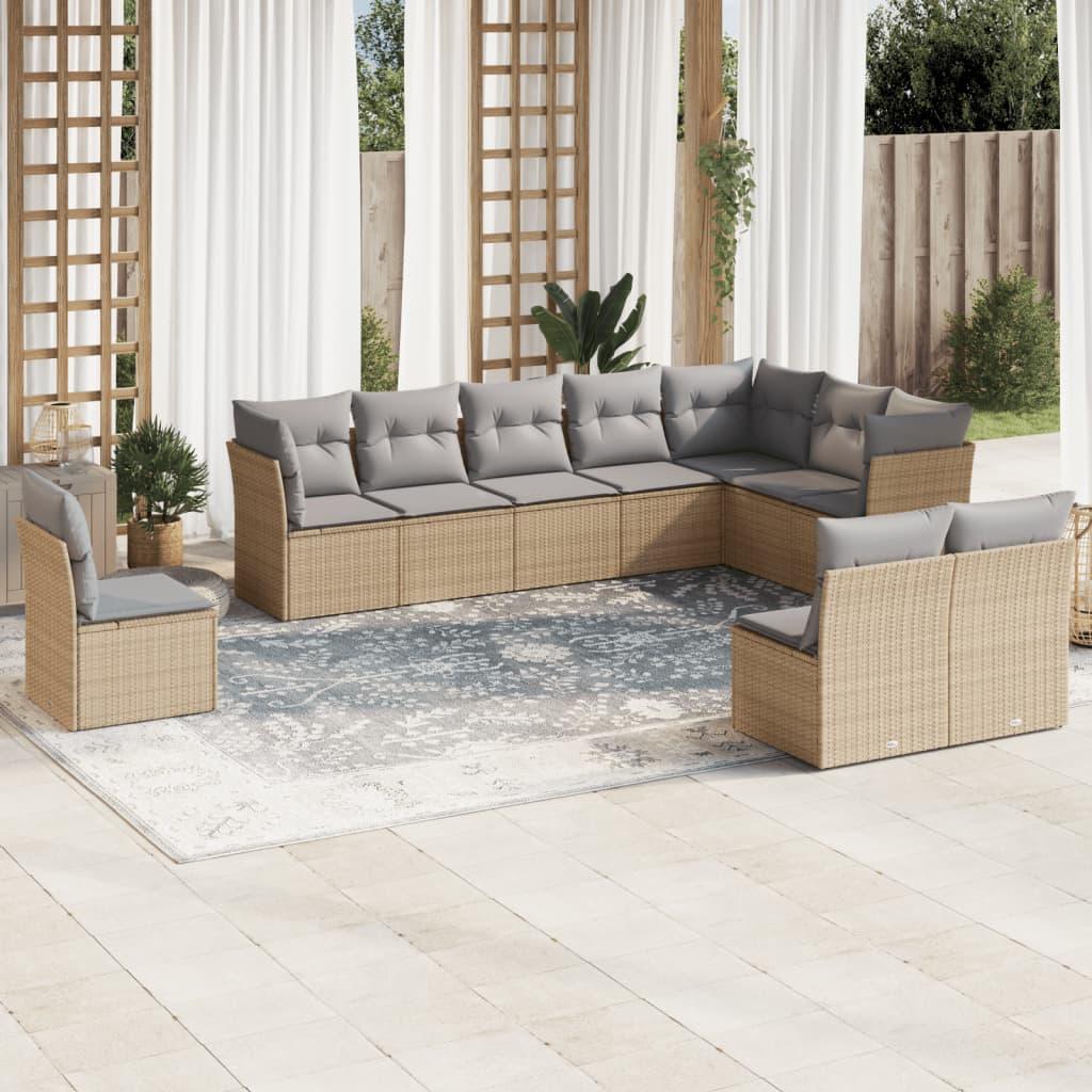 Sofasæt til haven 10 dele med hynder polyrattan beige