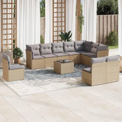 Sofasæt til haven 11 dele med hynder polyrattan beige
