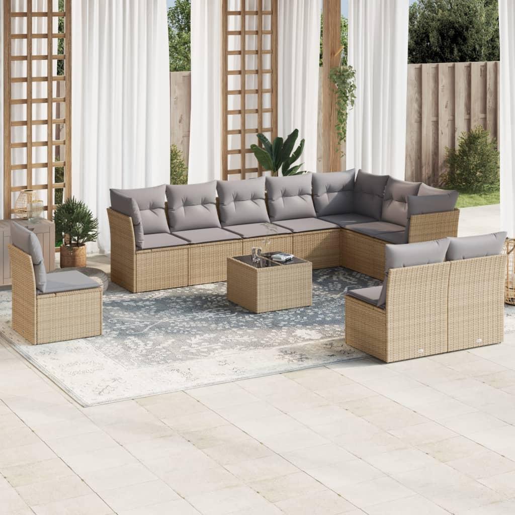 Sofasæt til haven 11 dele med hynder polyrattan beige