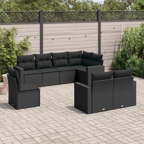 Sofasæt til haven 8 dele med hynder polyrattan sort