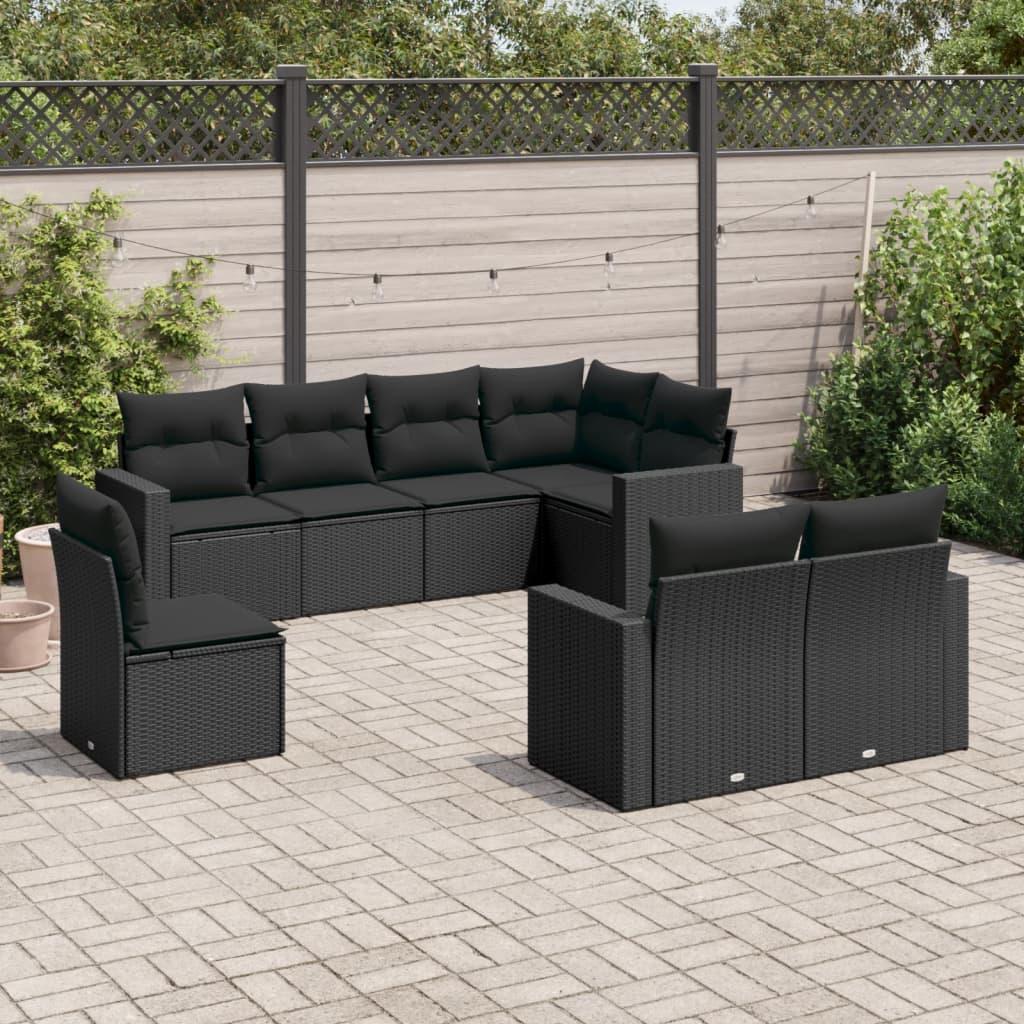 Sofasæt til haven 8 dele med hynder polyrattan sort