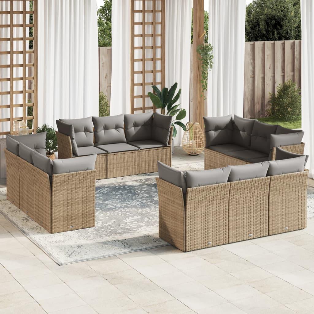Sofasæt til haven 12 dele med hynder polyrattan beige