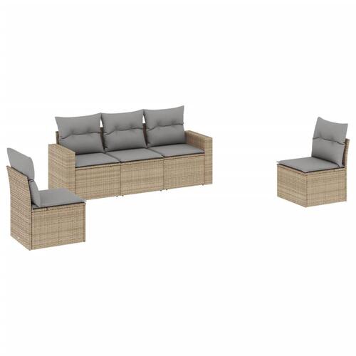 Sofasæt til haven 5 dele med hynder polyrattan beige