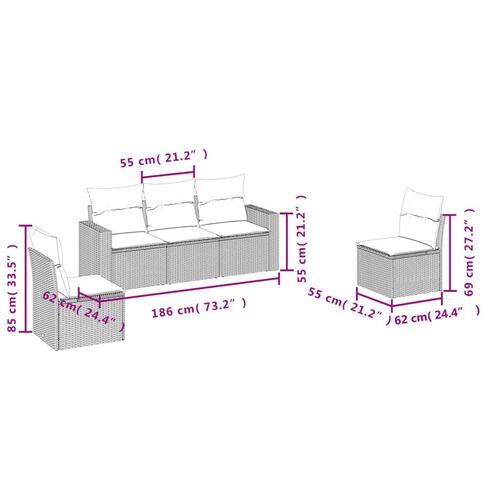 Sofasæt til haven 5 dele med hynder polyrattan beige