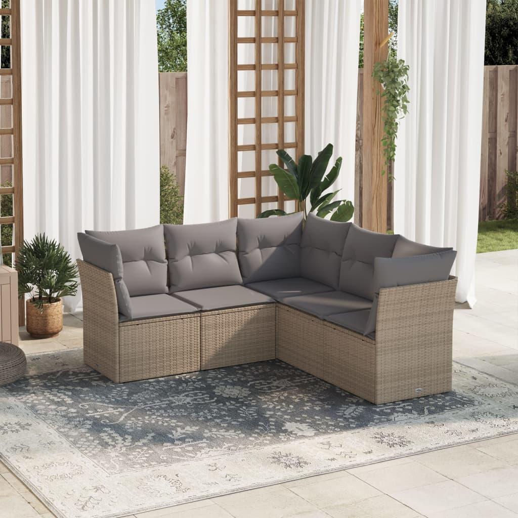 Sofasæt til haven 5 dele med hynder polyrattan beige