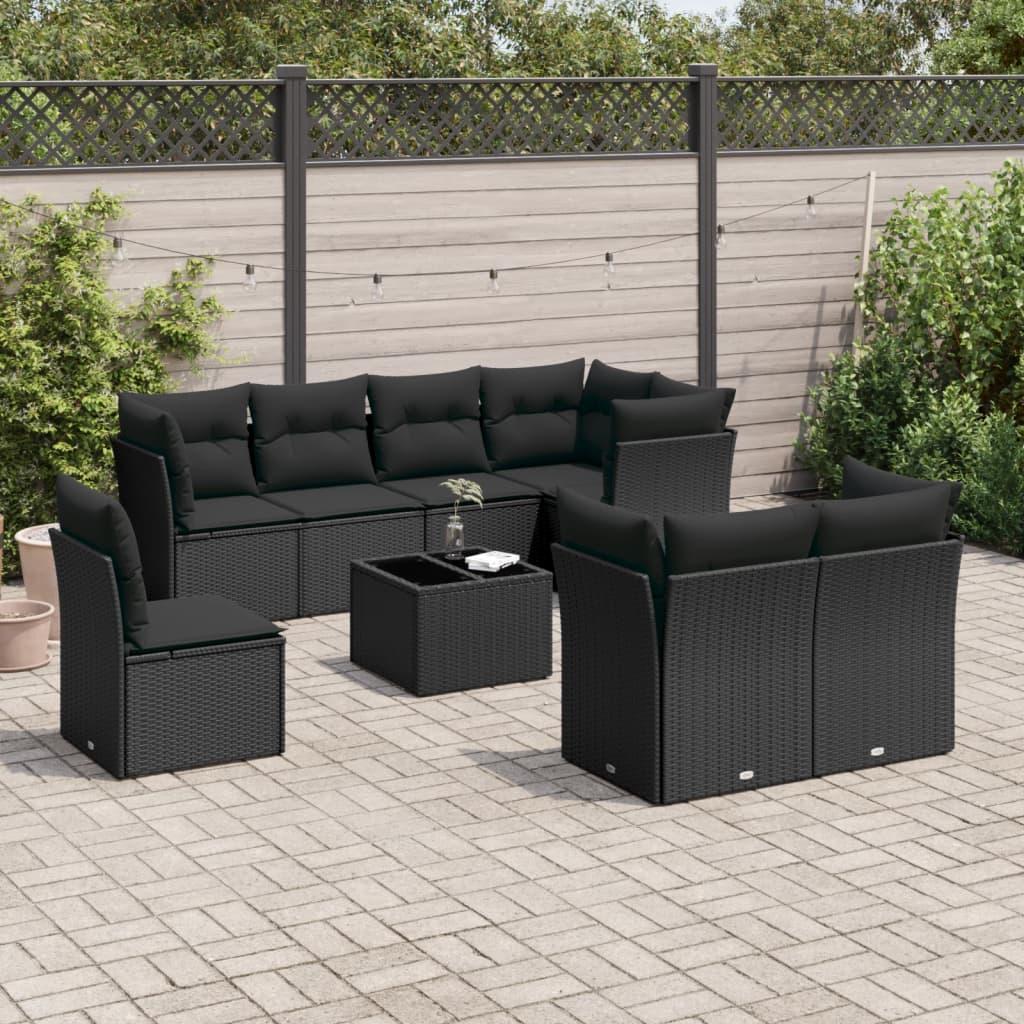 Sofasæt til haven 9 dele med hynder polyrattan sort