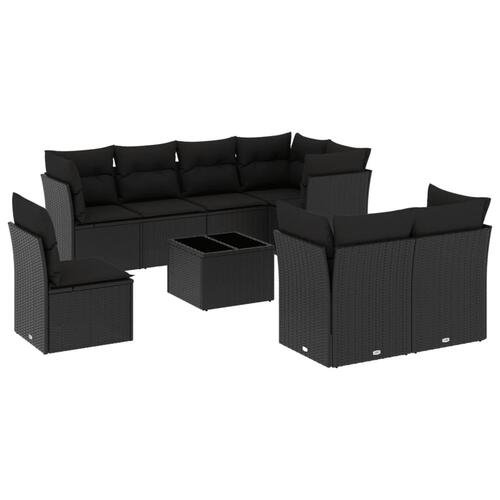 Sofasæt til haven 9 dele med hynder polyrattan sort