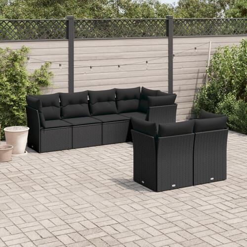 Sofasæt til haven 7 dele med hynder polyrattan sort