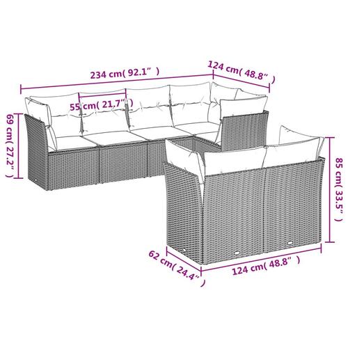 Sofasæt til haven 7 dele med hynder polyrattan sort