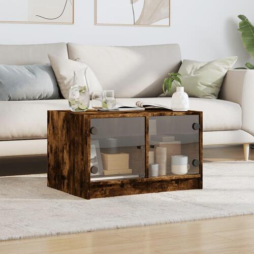 Sofabord med glaslåger 68x50x42 cm røget egetræsfarve