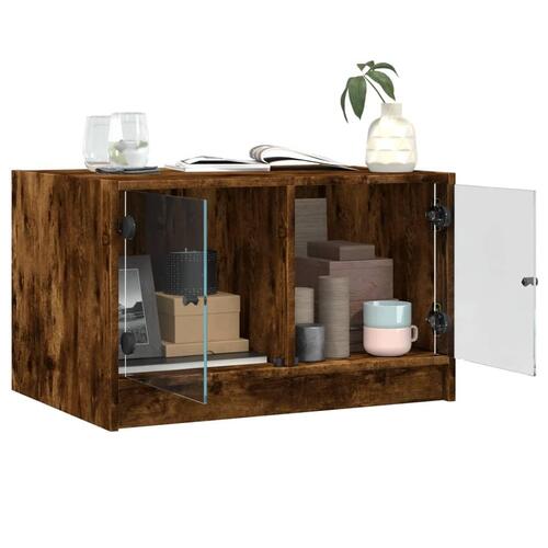 Sofabord med glaslåger 68x50x42 cm røget egetræsfarve