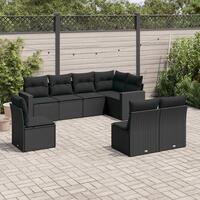 Sofasæt til haven 8 dele med hynder polyrattan sort