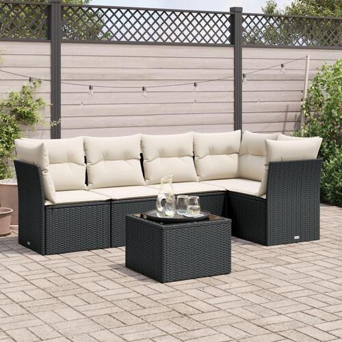 Sofasæt til haven 6 dele med hynder polyrattan sort
