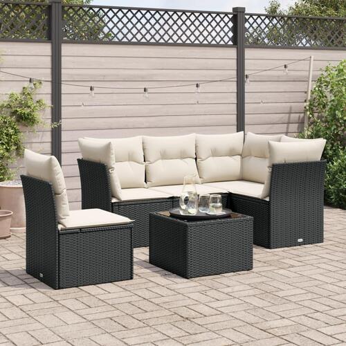 Sofasæt til haven 6 dele med hynder polyrattan sort