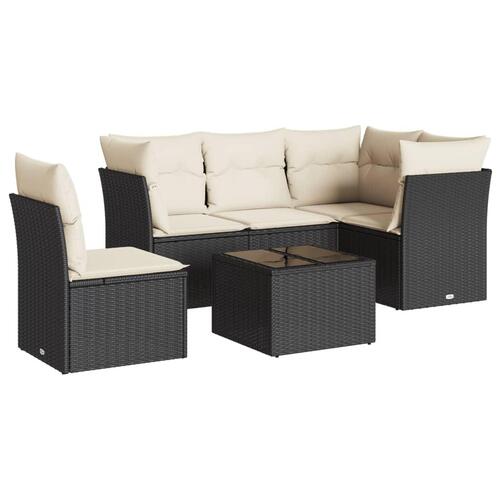 Sofasæt til haven 6 dele med hynder polyrattan sort