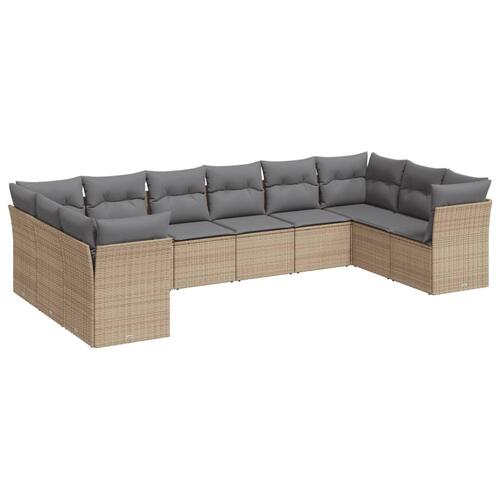 Sofasæt til haven 10 dele med hynder polyrattan beige