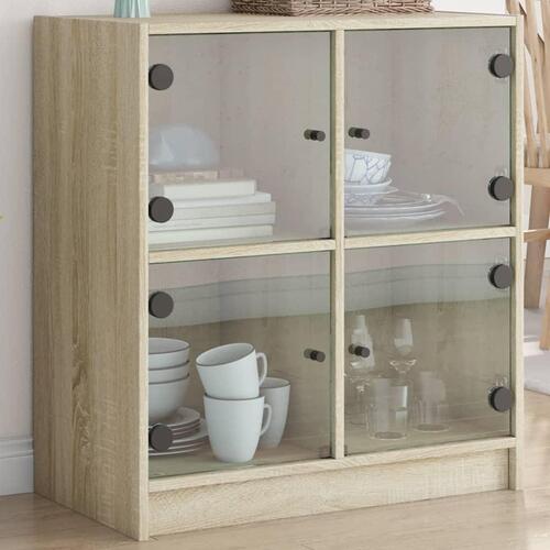 Skab med glaslåger 68x37x75,5 cm sonoma-eg