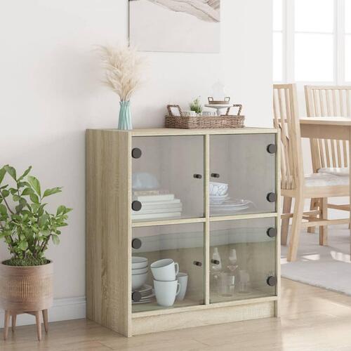 Skab med glaslåger 68x37x75,5 cm sonoma-eg