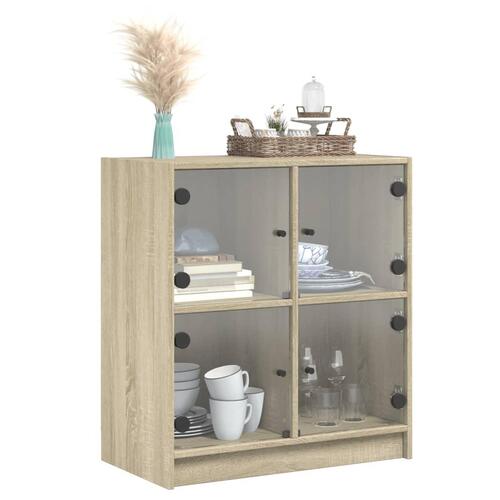 Skab med glaslåger 68x37x75,5 cm sonoma-eg