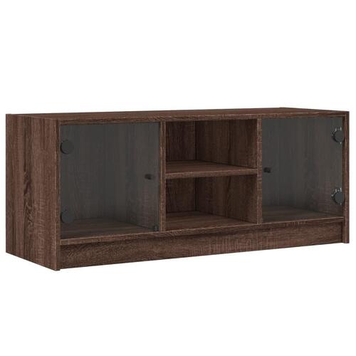 Skab med glaslåger 102x37x42 cm brun egetræsfarve
