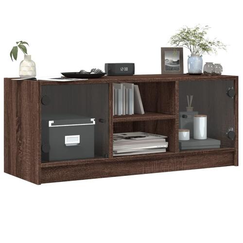 Skab med glaslåger 102x37x42 cm brun egetræsfarve