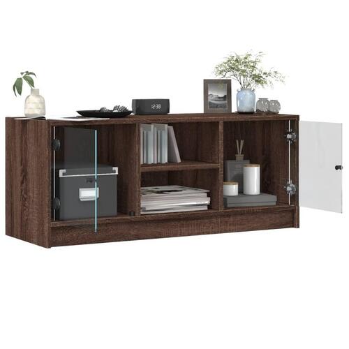 Skab med glaslåger 102x37x42 cm brun egetræsfarve